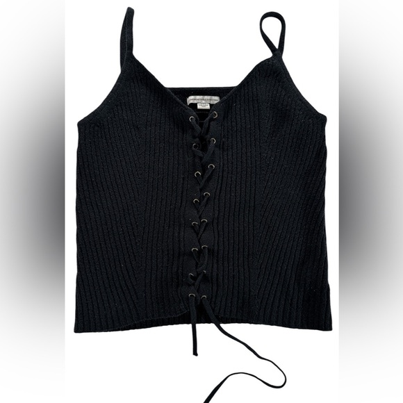 American Eagle Outfitters Tops - American Eagle Black Lace-Up Ribbed sweater tank top. Size M